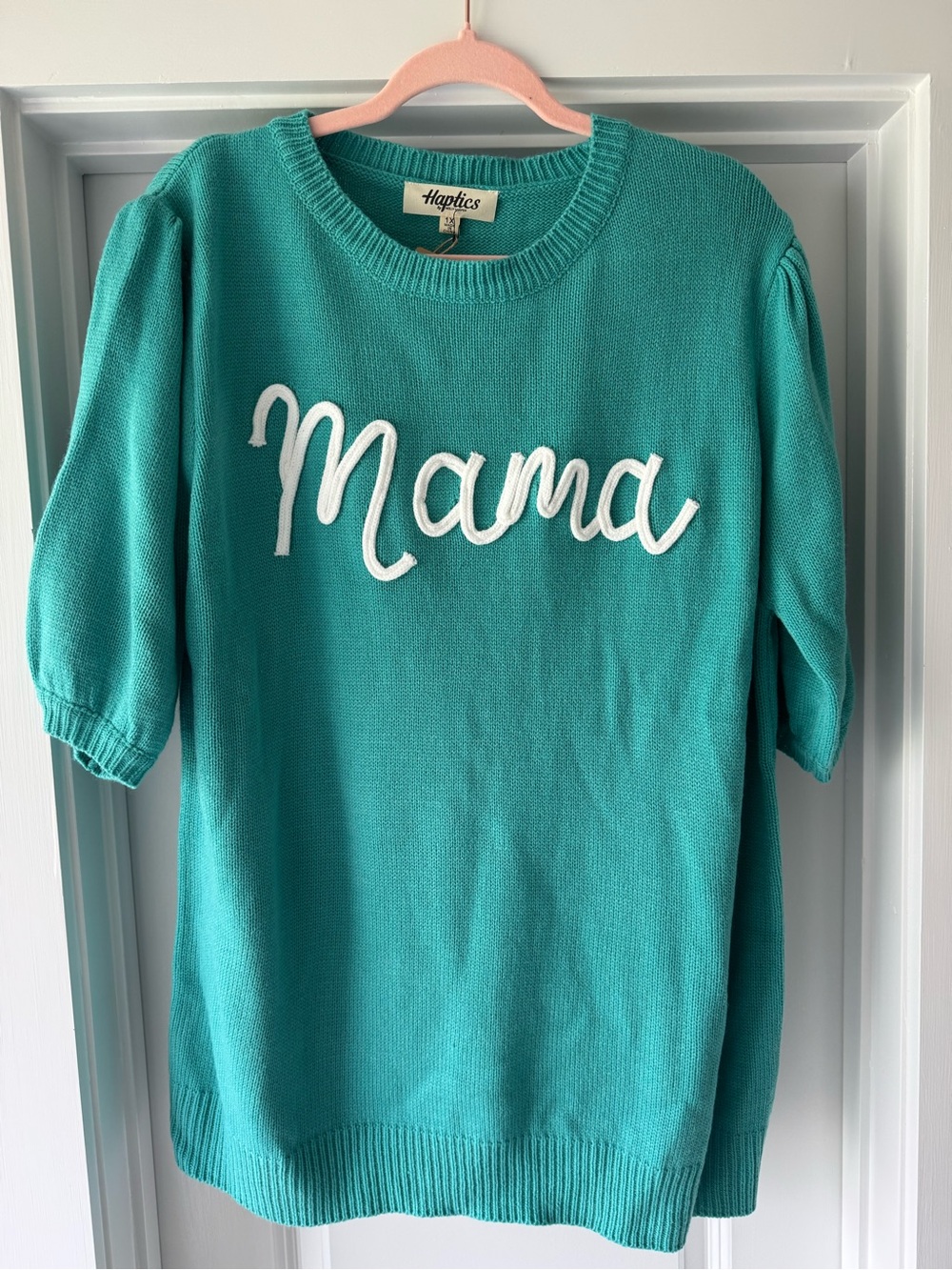 Haptics Teal 'Mama' Short-Sleeve Sweater Top